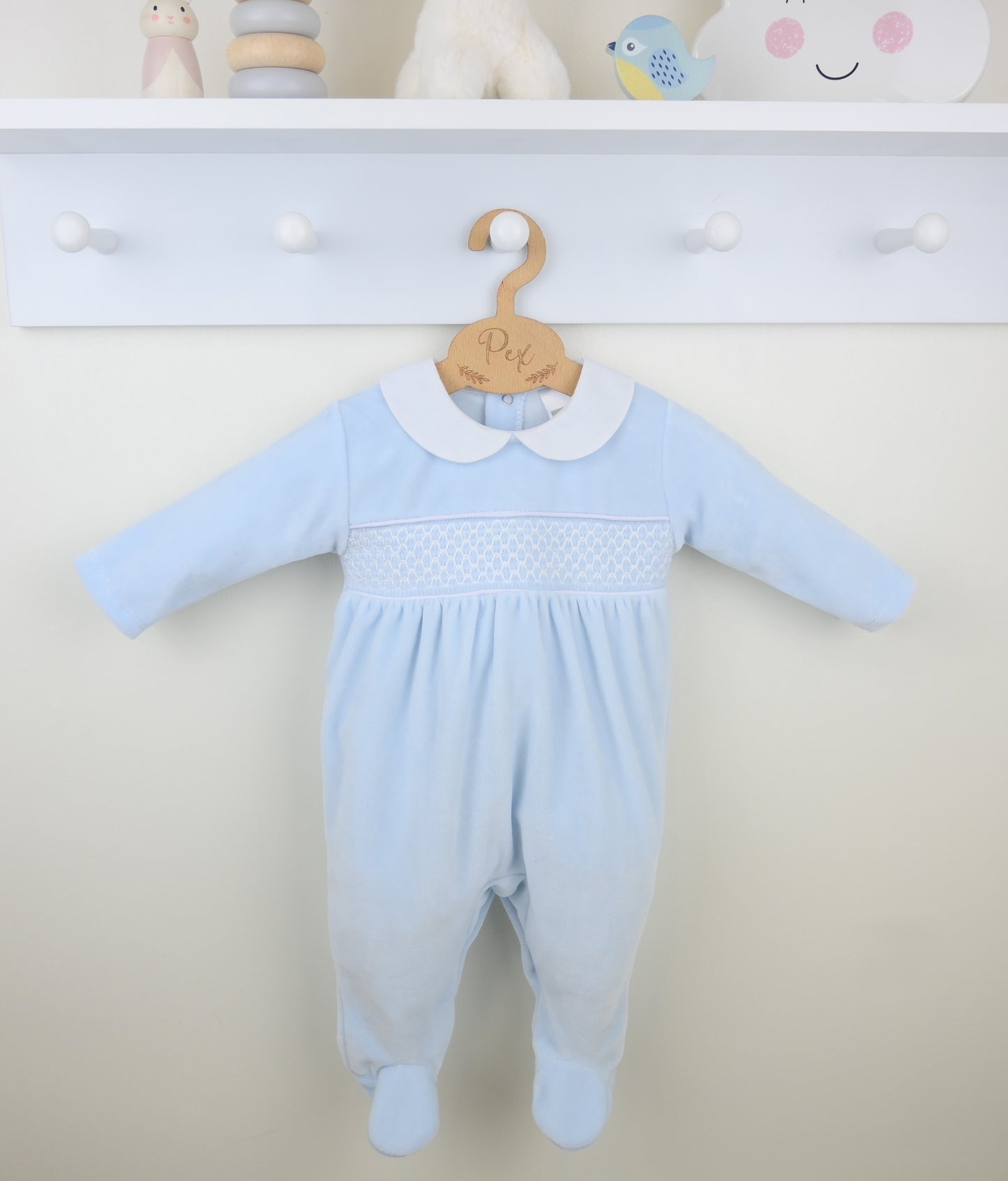 Pex Winter Velour Albert Sleepsuit Pale Blue