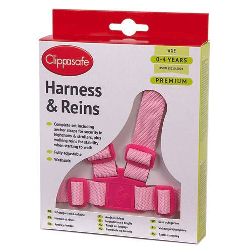 Clippasafe Premium Harness And Reins With Anchor Straps Pink