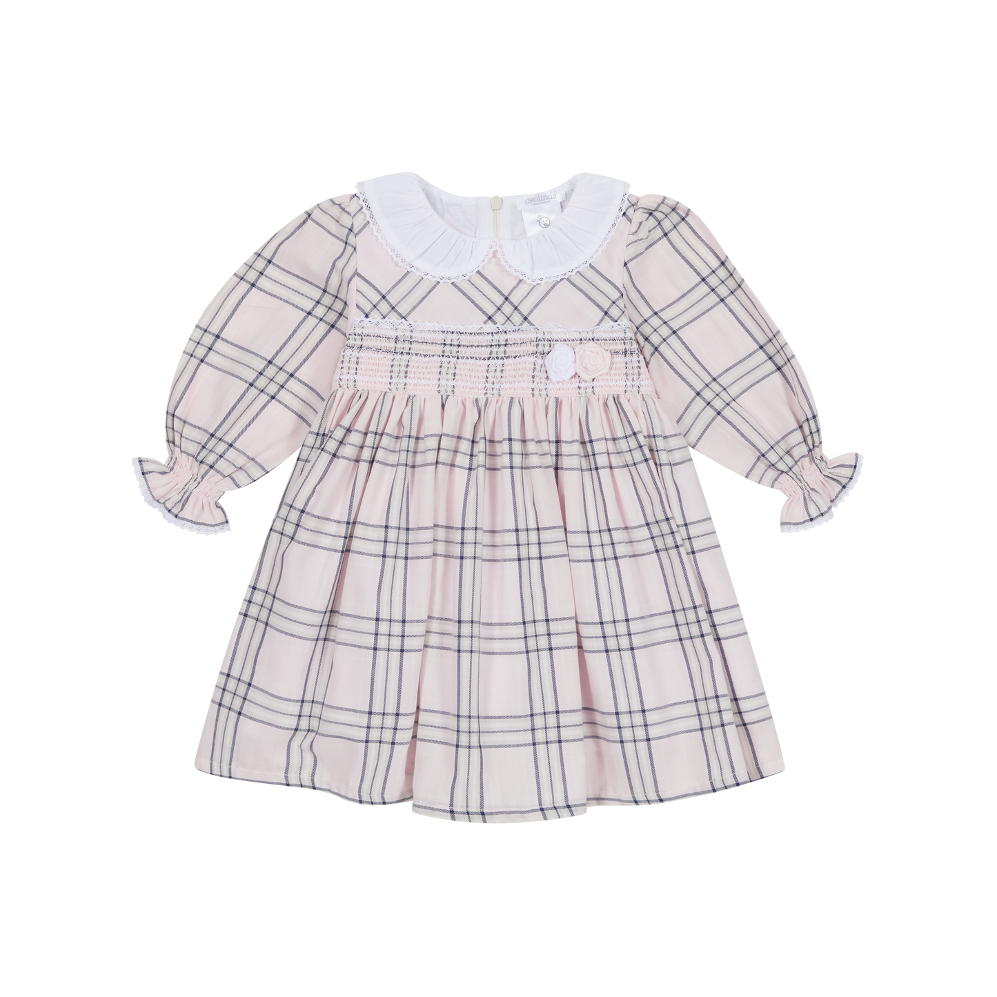 Deolinda Winter All Over Checked Dress Girly Pink And Navy DB124407