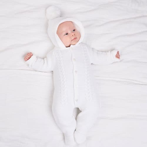 Dandelion Knitted Hooded Pram Suit White A4290