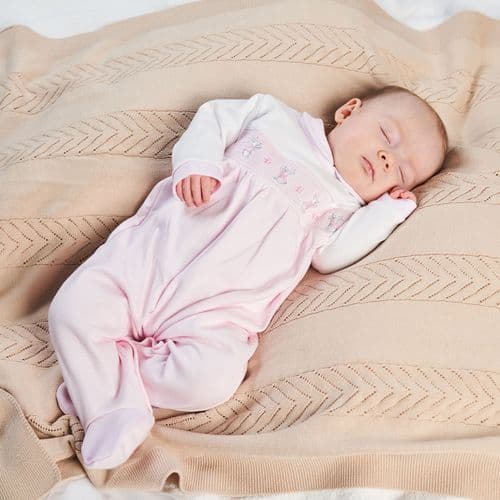 Dandelion Rabbit & Flower Smocked Sleepsuit Pink AV6128