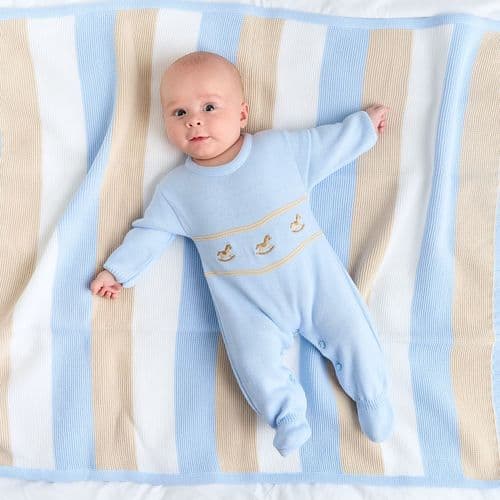 Dandelion Rocking Horse Knitted Onesie Pastel Blue A4977