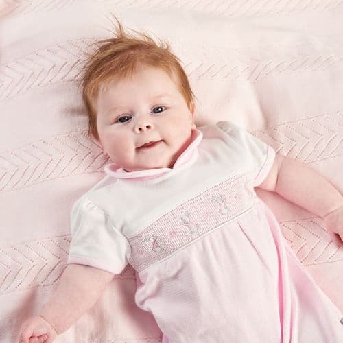 Dandelion Summer Rabbit & Flower Smocked Romper Pink AV6136