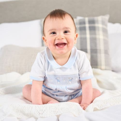 Dandelion Summer Rabbit & Star Smocked Romper Blue AV6135