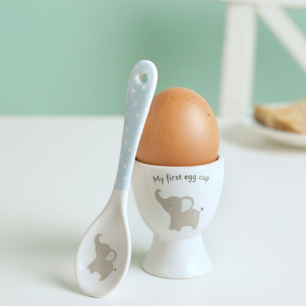 Hello Baby Breakfast Set Egg Cup And Spoon Blue