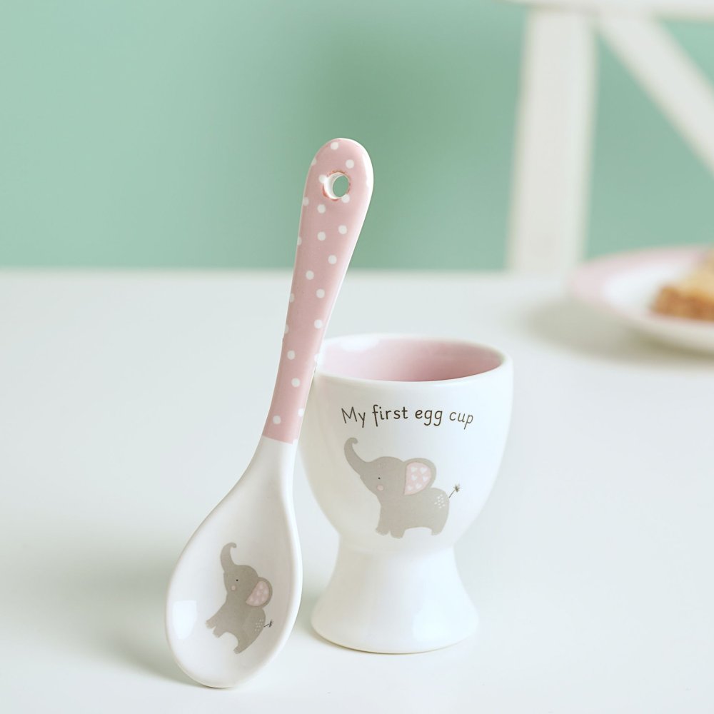 Hello Baby Breakfast Set Egg Cup And Spoon Pink