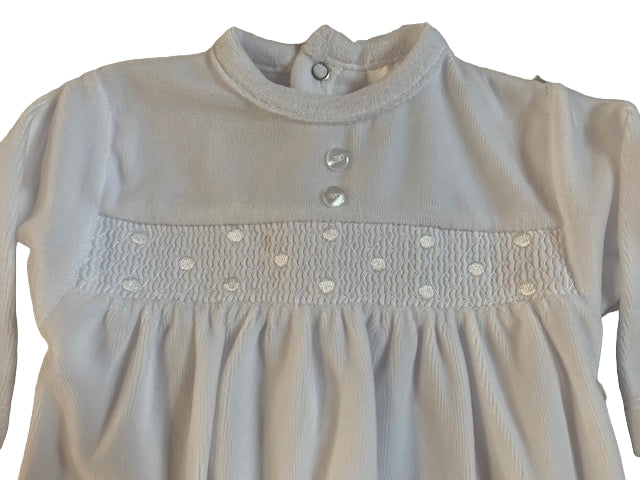 Pex Smocked Velour Sleepsuit White