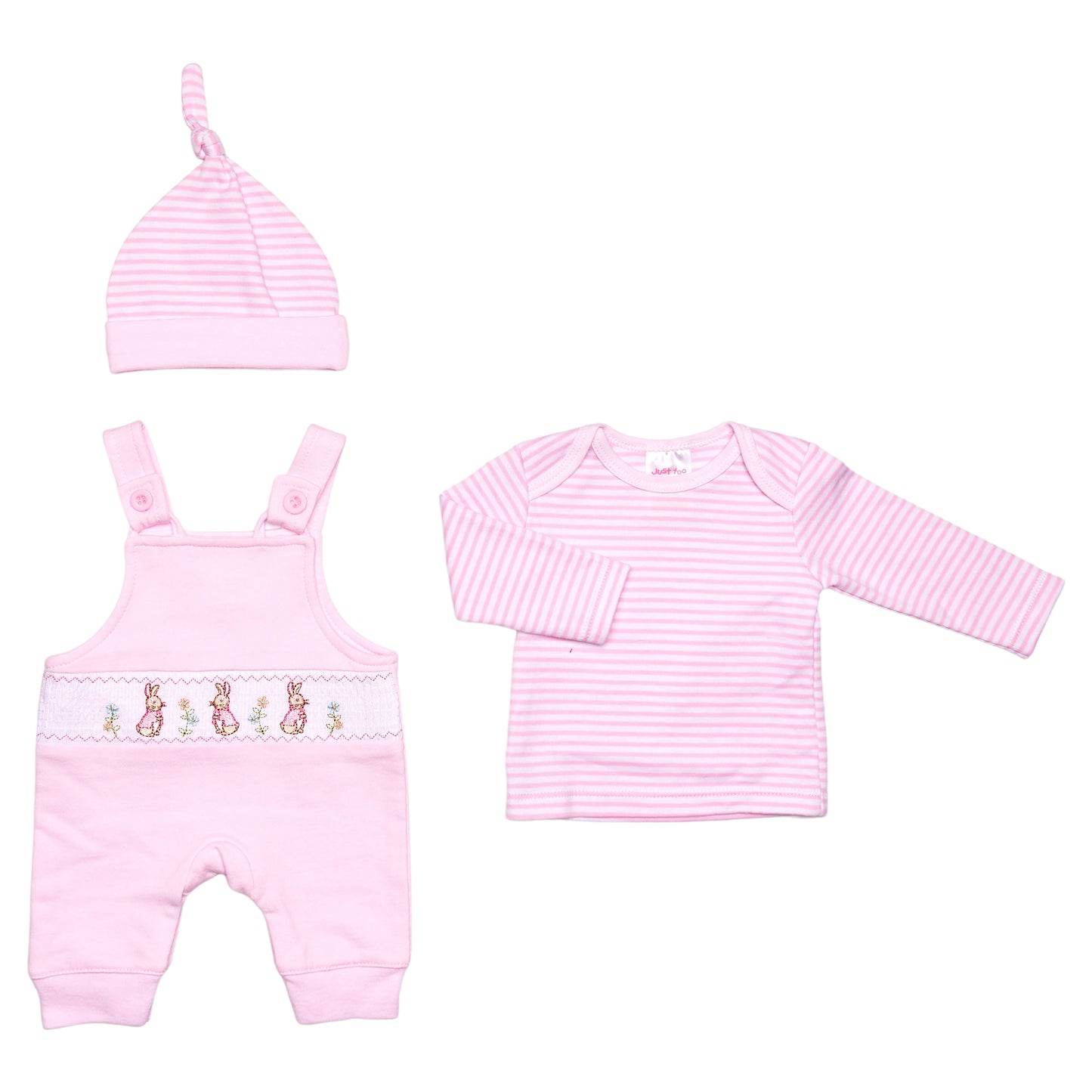 Just Too Cute Prem Peter Rabbit Smocked Overall Set Pink