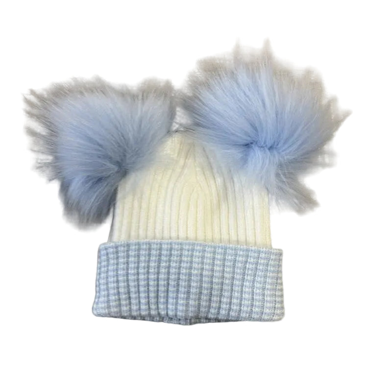 My Little Chick Double Pom Pom Hat Blue And White