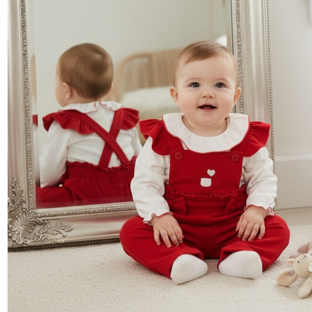 Nursery Time Just For Me Collection Red Dungaree Set