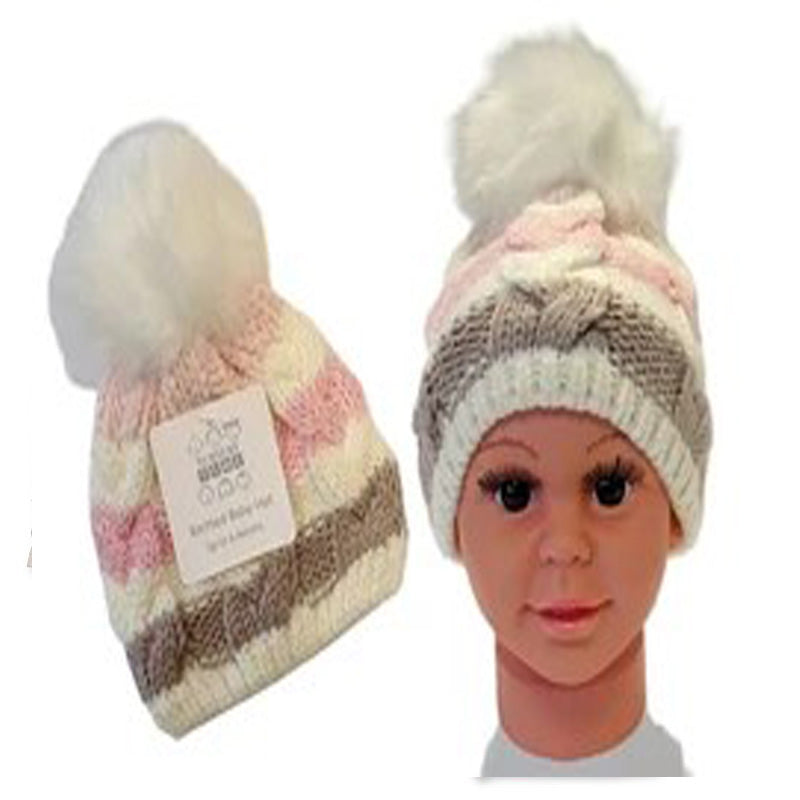 Nursery Time Lined Pom Hat Pink