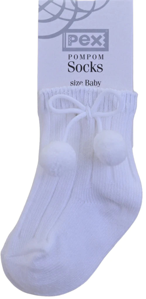 Pex White Pompom Ankle Sock