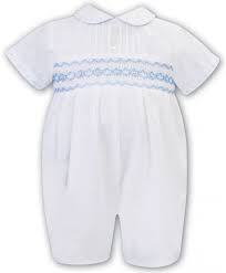 Sarah Louise Summer Boys White Romper With Smocking 012573