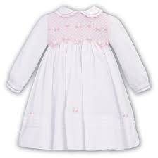Sarah Louise Winter Dress White With Collar And Smocking 013022
