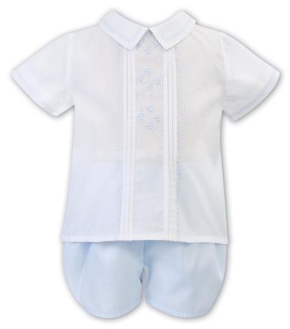 Sarah Louise Heritage Collection Summer Spanish Style Short Set White & Pale Blue C4001