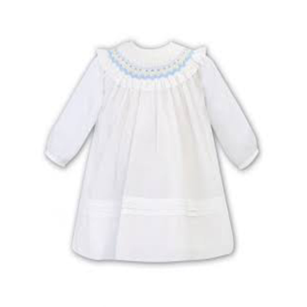 Sarah Louise Winter Dress Ivory With Pale Blue Smocking 012752