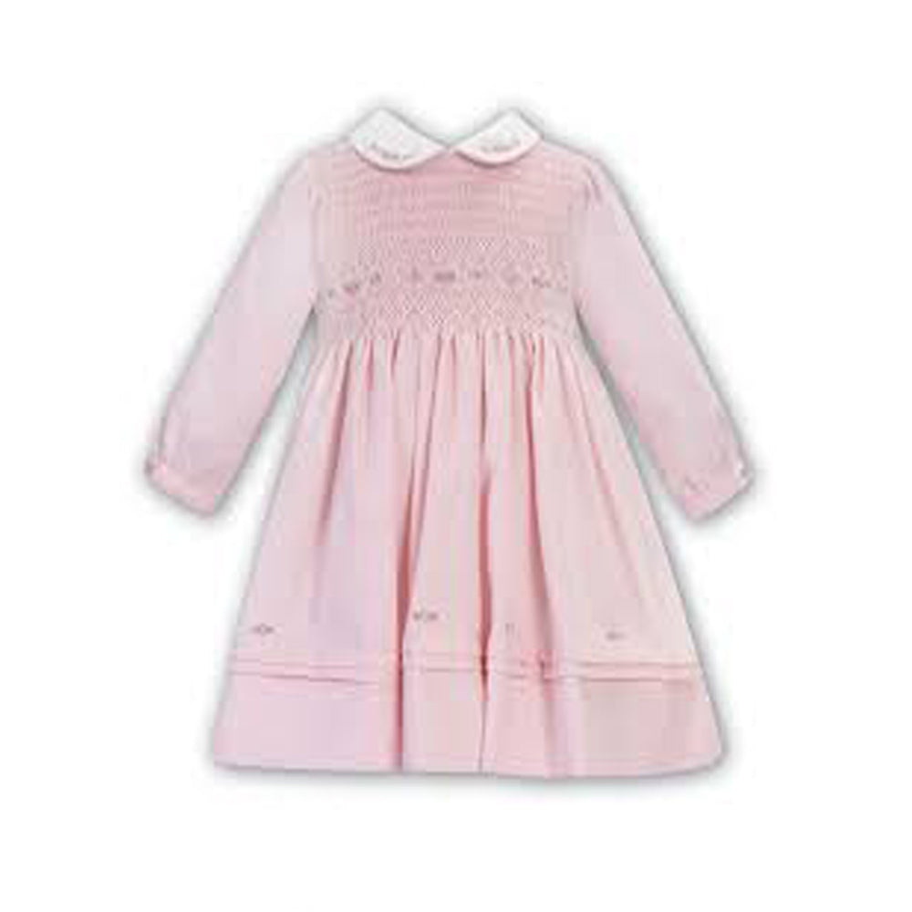Sarah Louise Winter Pink Spot Dress With Smocking 013052