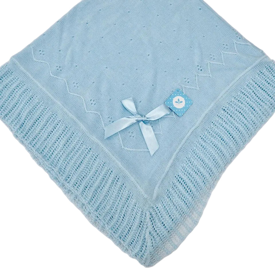 Sardon Spanish Knitted Summer Shawl Pale Blue With Bow 26AM-701