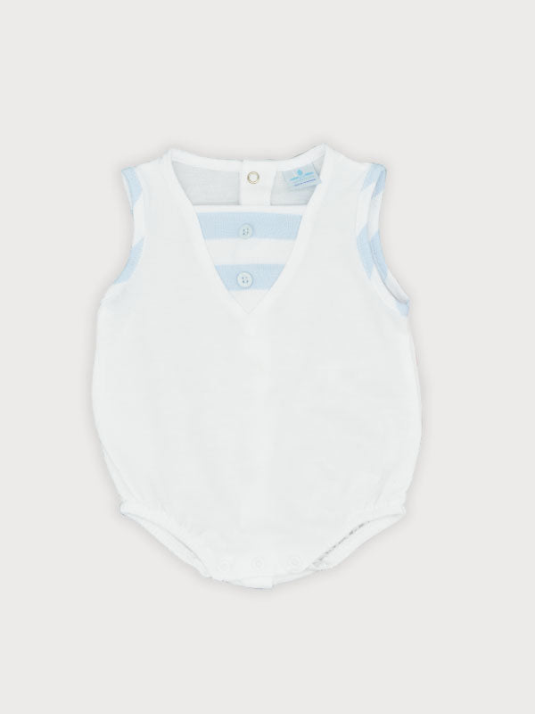 Sardon Spanish Summer Boys Romper White With Pale Blue Stripe 25CB-527