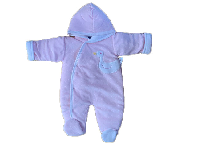 Sardon Spanish Velour Duck Pramsuit Pale Pink 25HA-703