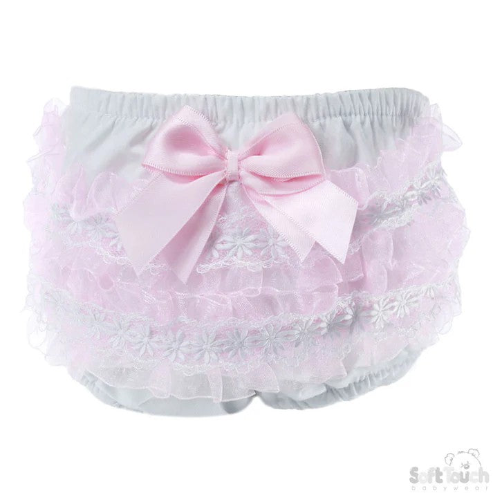 Soft Touch Organza Lace Flower Frilly Pants Pink