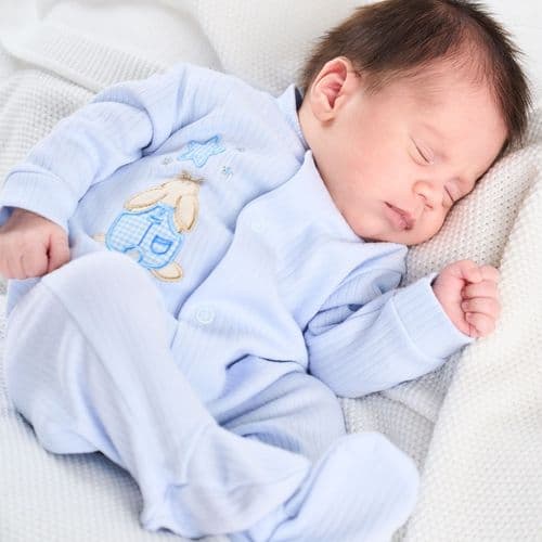 Dandelion Rabbit & Star Ribbed Sleepsuit Blue AV20355