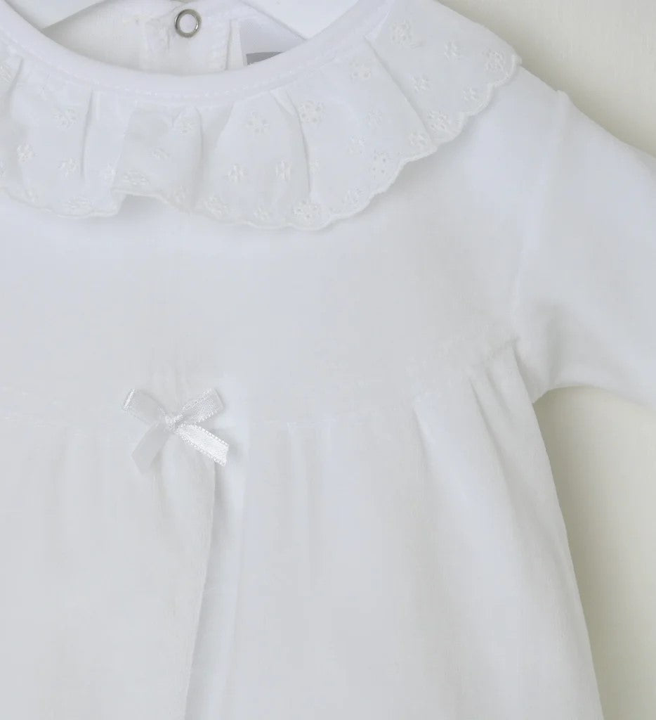 Pex Broderie Velour Sleepsuit White