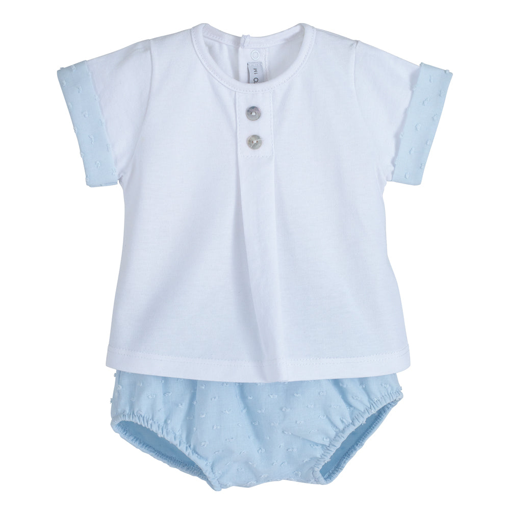 Calamaro Baby Bering Jam Pant Set White And Blue 11104