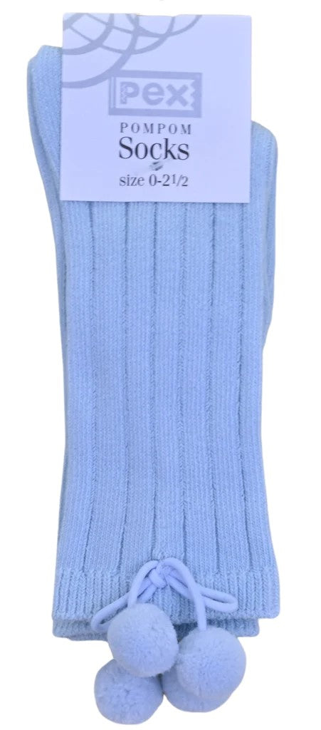 Pex Polka Pom-Pom Knee High Socks Pale Blue