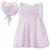 Sarah Louise Summer No Sleeved Smocked Dress With Bonnet Pink 012900