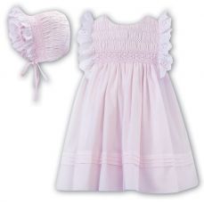 Sarah Louise Summer No Sleeved Smocked Dress With Bonnet Pink 012900