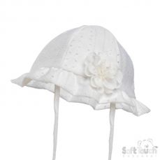 Soft Touch White Sunhat Embroidery Anglaise Hat With Flower