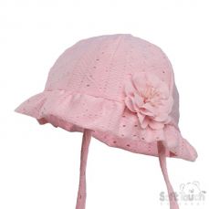 Soft Touch Pink Sunhat Embroidery Anglaise Hat With Flower