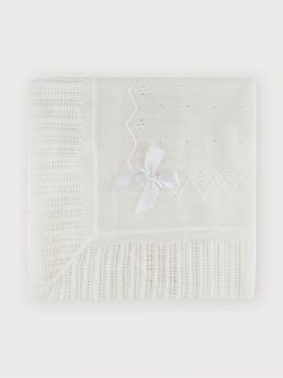 Sardon Spanish Knitted Summer Shawl White With Bow 23AM-701