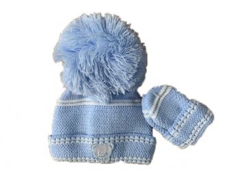 Kinder Boutique Hat And Mitten Set Blue And White