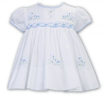 Sarah Louise Summer White Dress Blue Floral Embroidery 013185