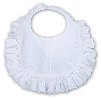 Sarah Louise Bib White With Cross Embroidery 03310