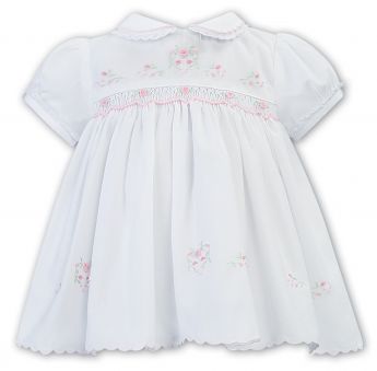Sarah Louise Summer Dress White With Pink Floral Embroidery 012890