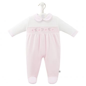Dandelion Rabbit & Star Smocked Sleepsuit Pink AV6128