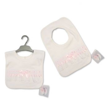 My Little Chick White Bib With Pink Ribbon Detailing