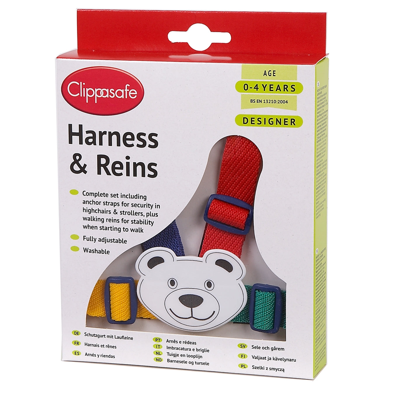 Clippasafe Teddy Designer Premium Harness And Reins With Anchor Straps Multicolour