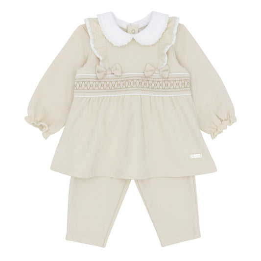 Amore Winter Girls Classic Beige Smocked Tunic And Leggings Set AM0001
