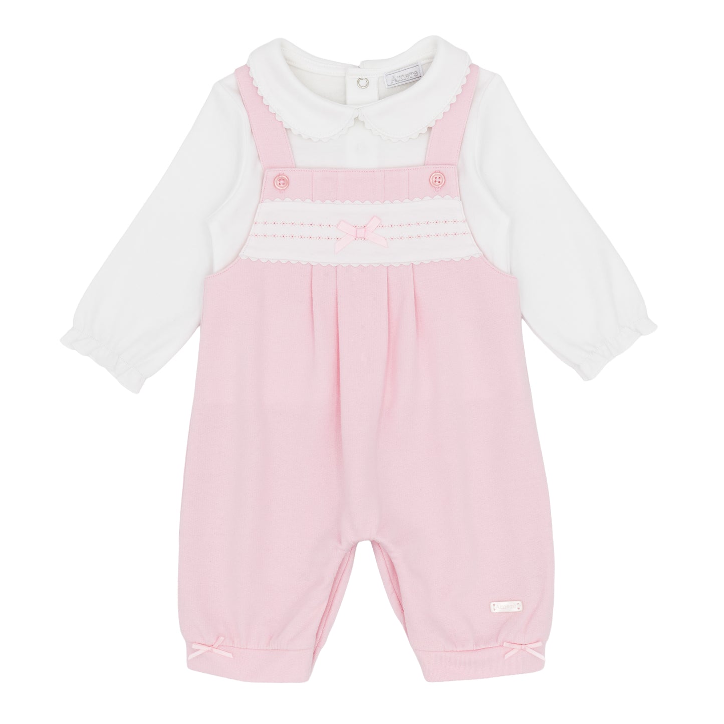 Amore Girls Winter Pink Bows And Kisses Pink Dungaree Set AM0100
