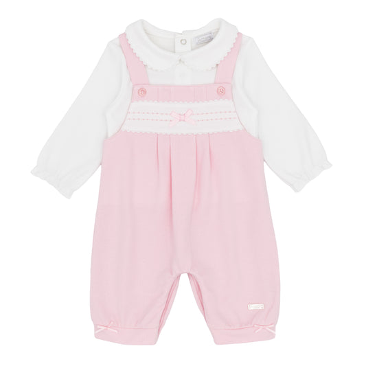 Amore Girls Winter Pink Bows And Kisses Pink Dungaree Set AM0100