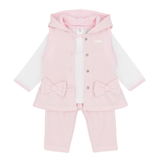 Amore Girls Winter Pink Knitted Rib Three Piece Set AM0124