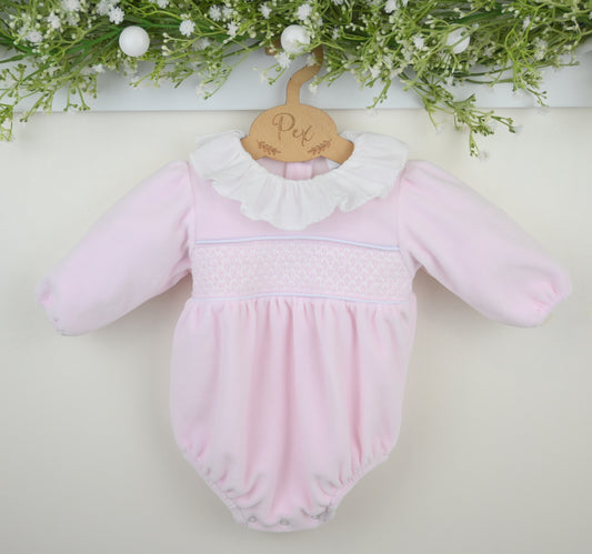 Pex Winter Velour Evie Romper Pale Pink