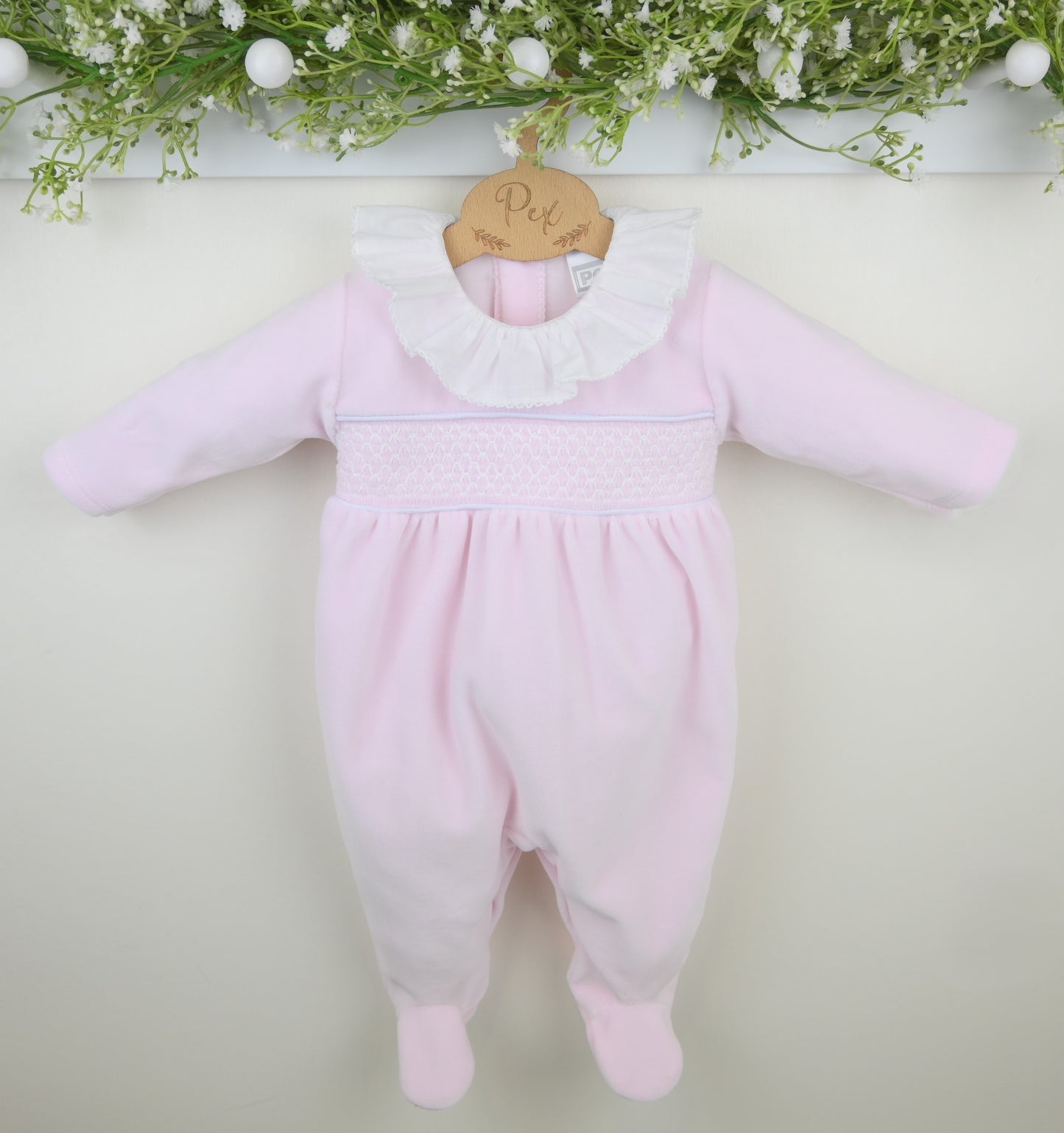 Pex Winter Velour Evie Sleepsuit Pale Pink