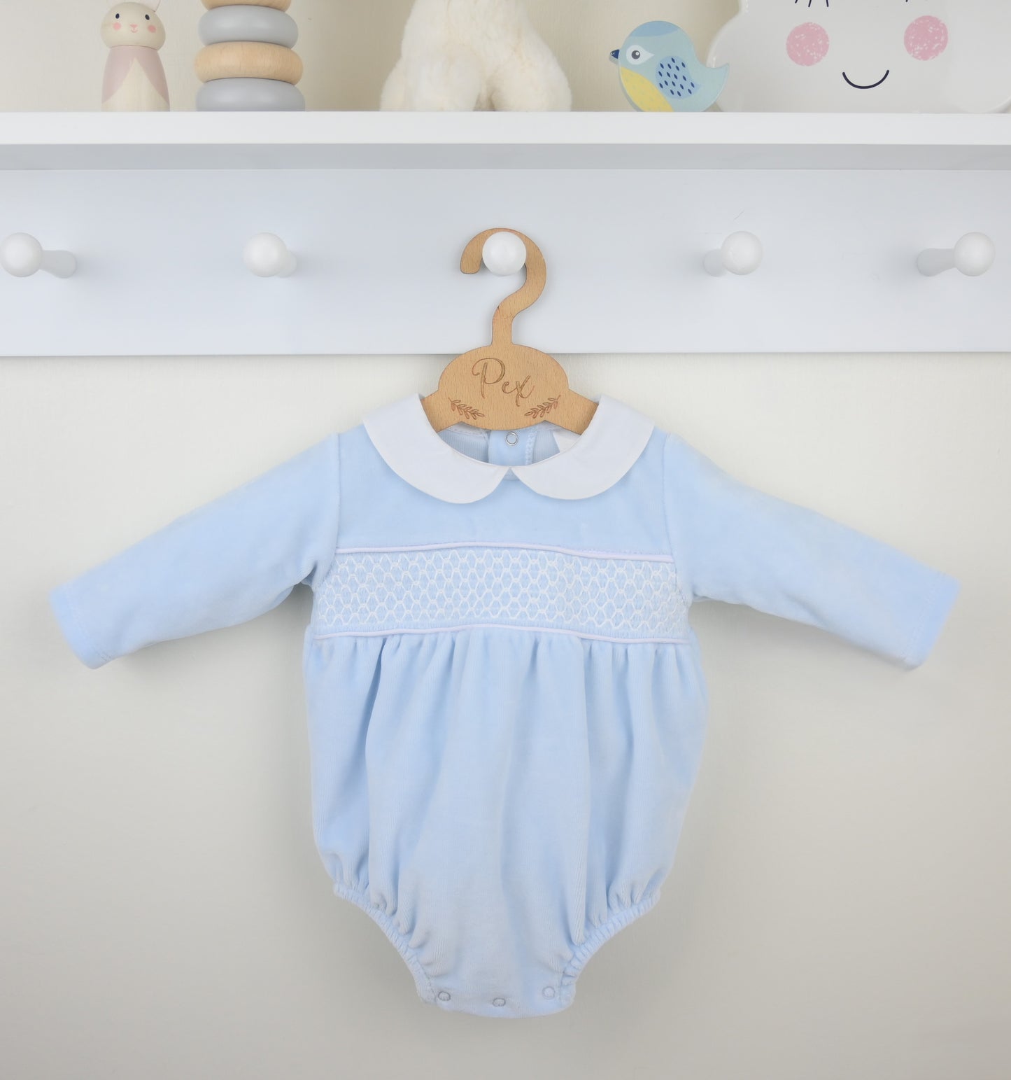 Pex Winter Velour Albert Romper Pale Blue