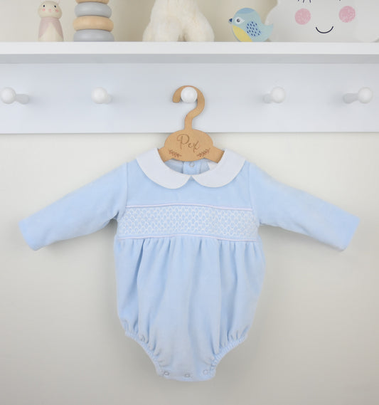 Pex Winter Velour Albert Romper Pale Blue