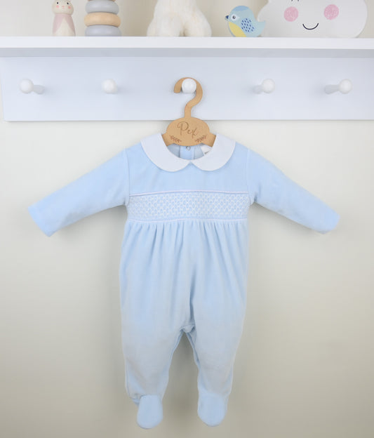 Pex Winter Velour Albert Sleepsuit Pale Blue